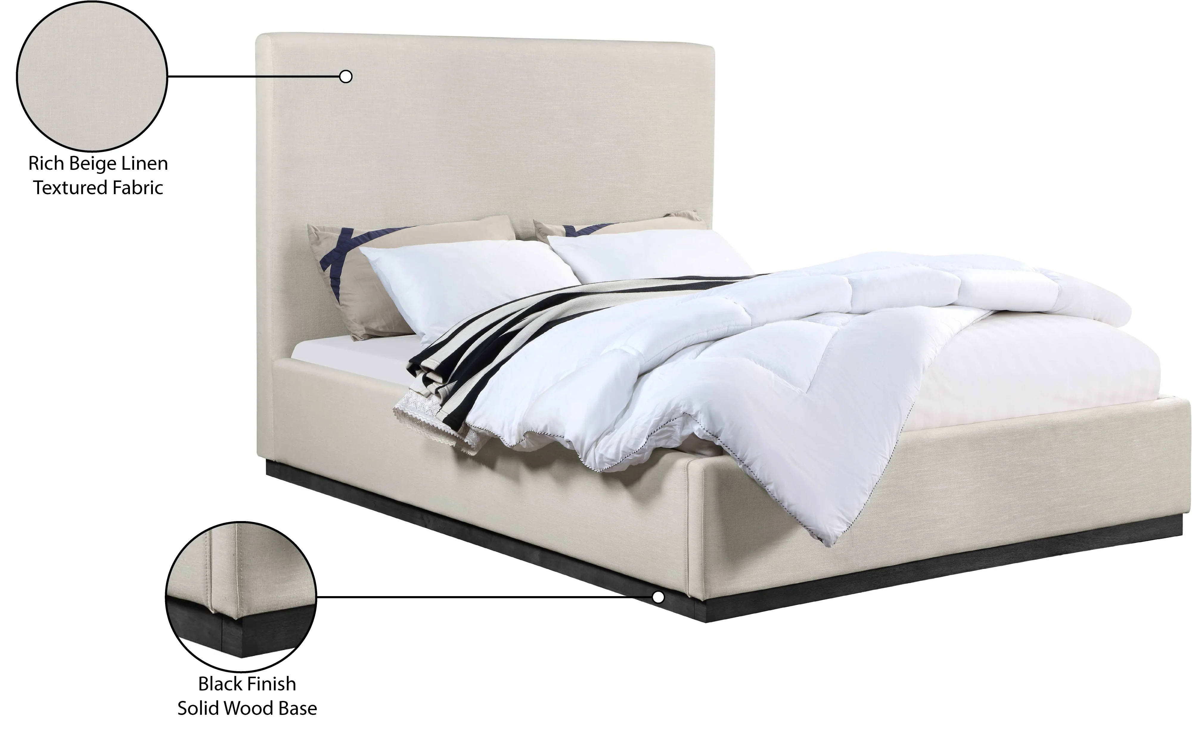 Carly Beige Linen Textured Fabric Full Bed F - Image 8