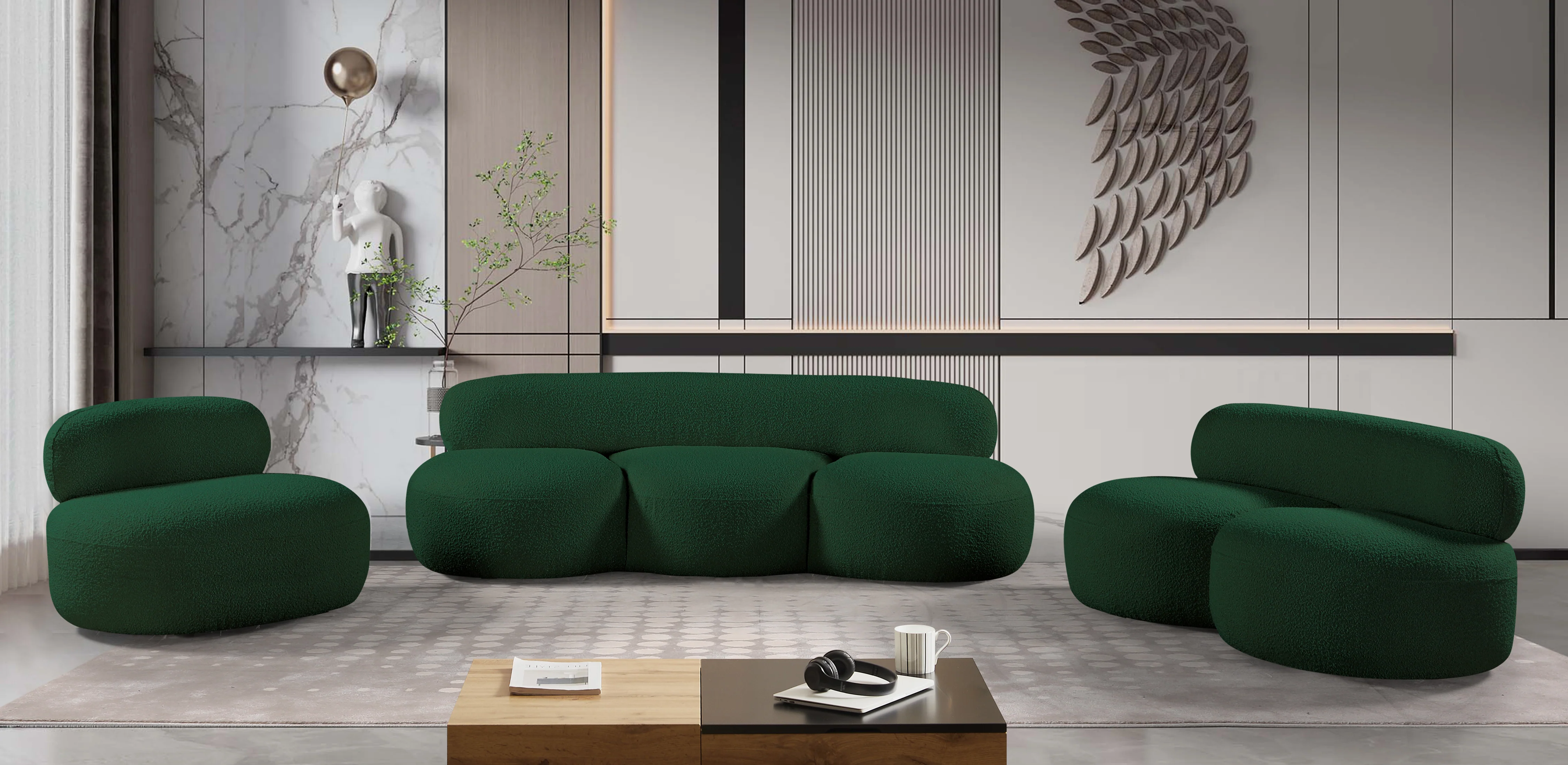 Milan Green Boucle Fabric Loveseat L - Image 17