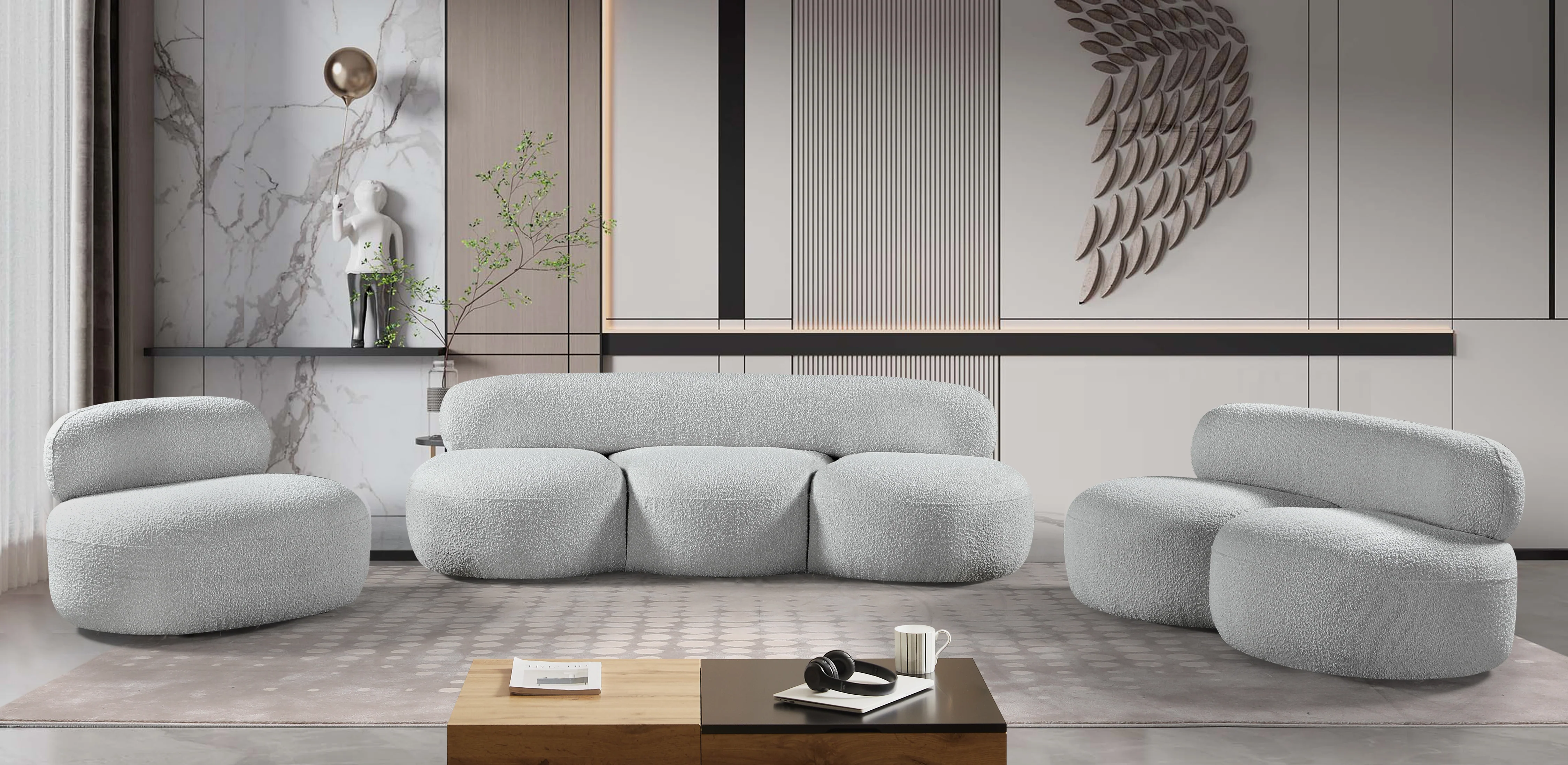 Milan Grey Boucle Fabric Loveseat L - Image 17