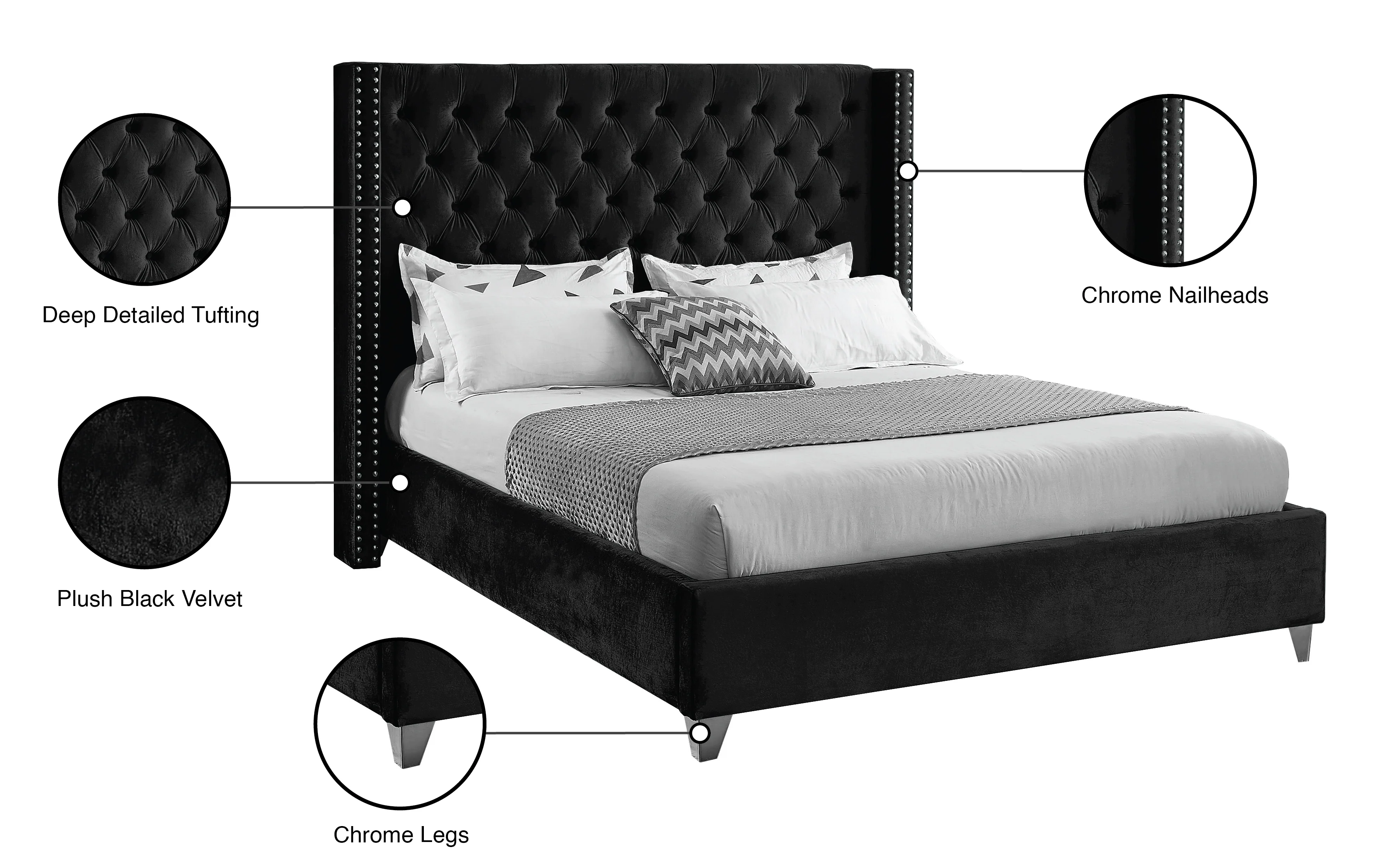 Robertson Black Velvet Full Bed F - Image 8