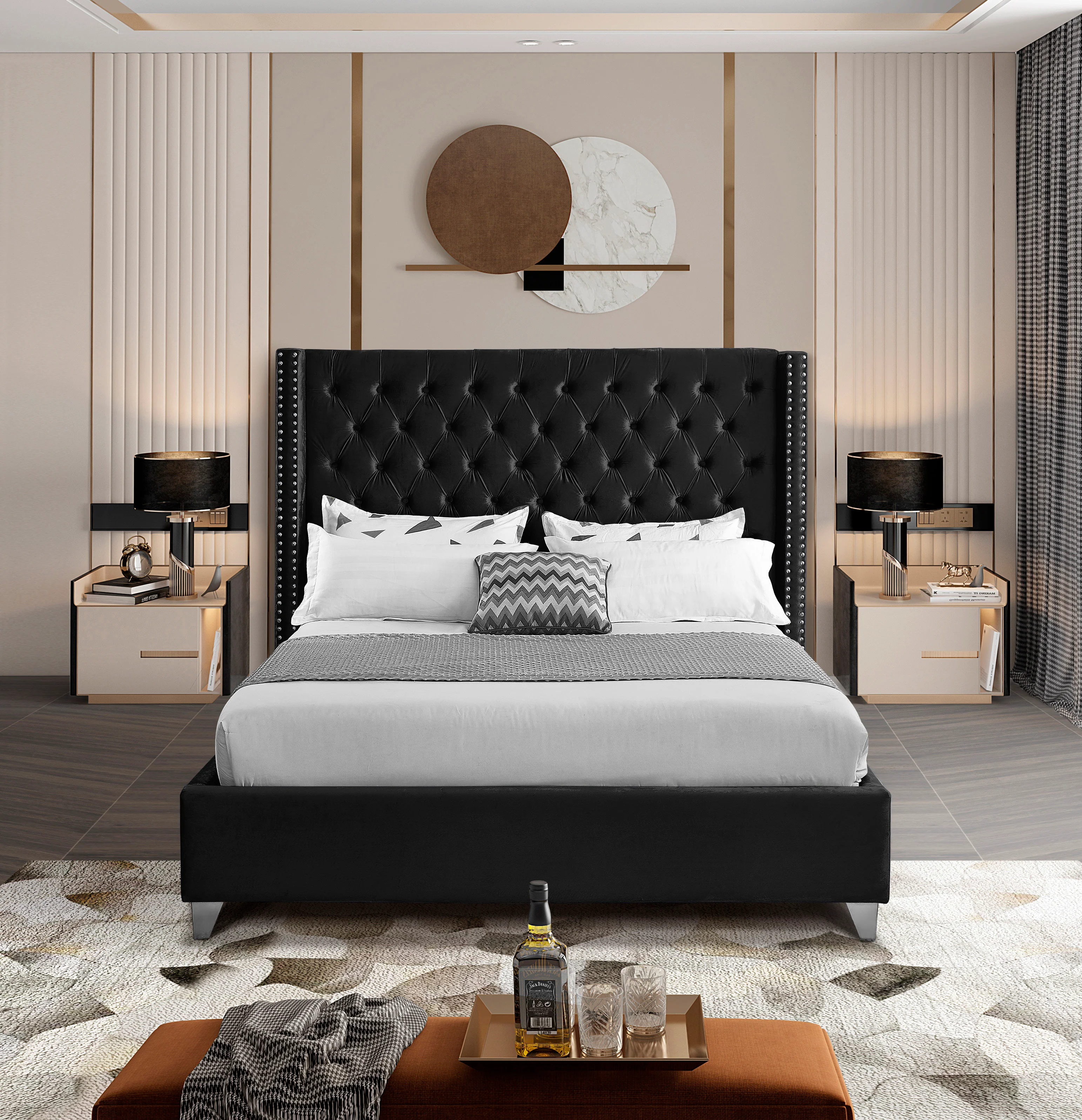 Robertson Black Velvet Queen Bed Q - Image 4