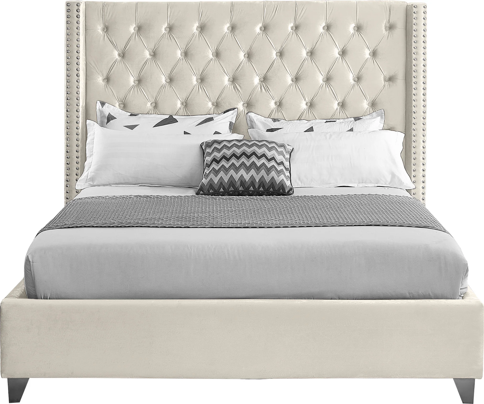 Robertson Cream Velvet Full Bed F - Image 3