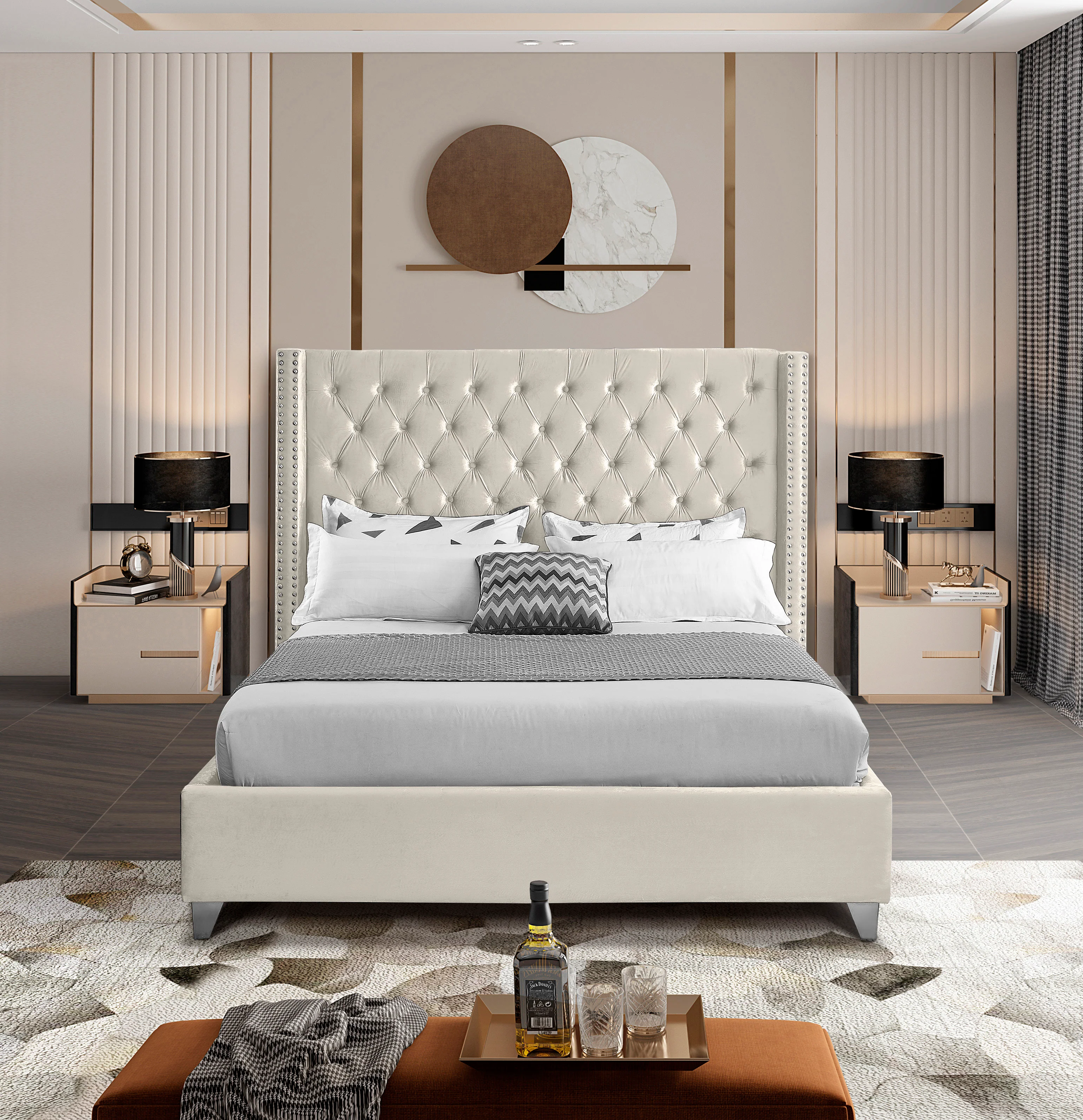 Robertson Cream Velvet King Bed K - Image 4