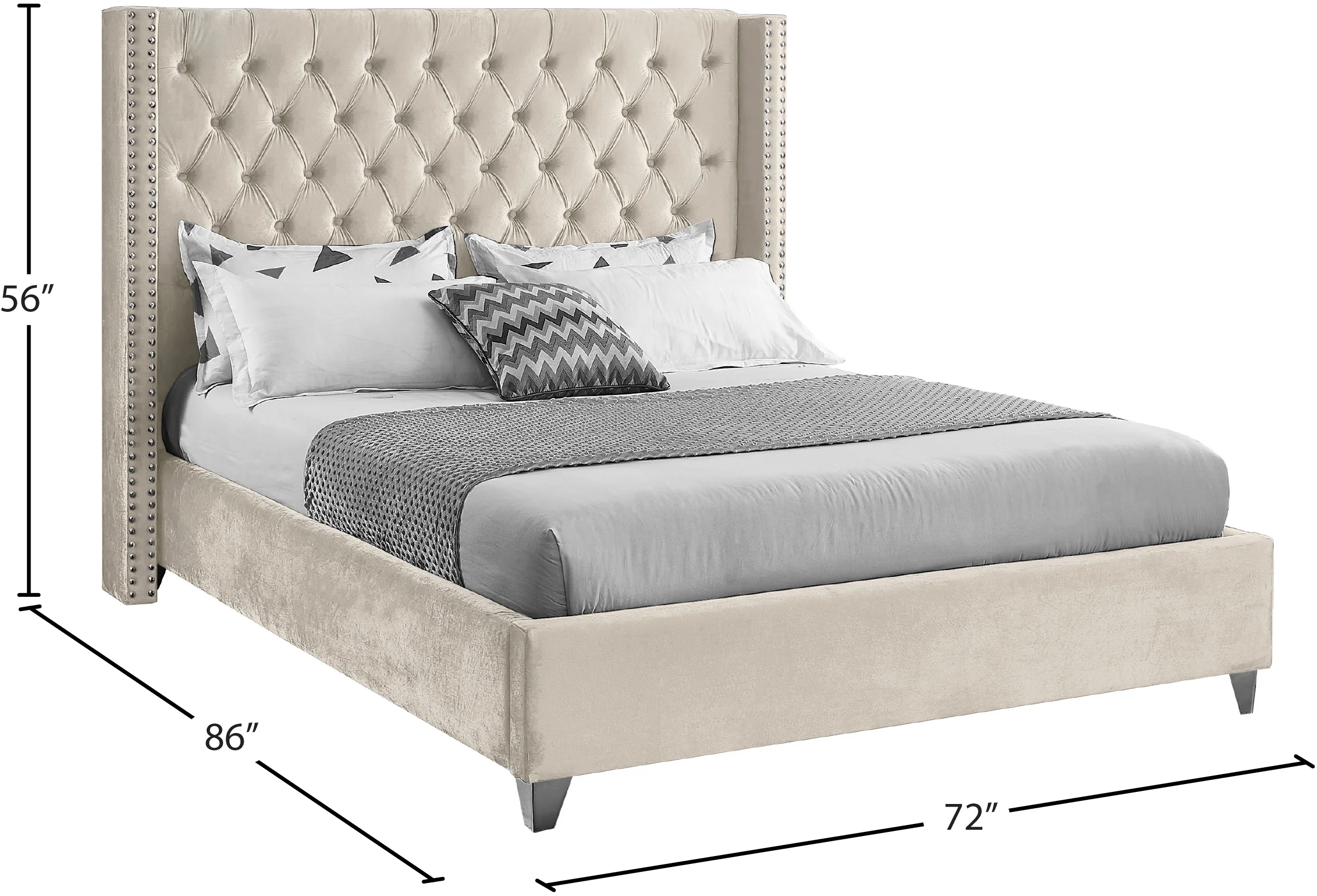 Robertson Cream Velvet Queen Bed Q - Image 9
