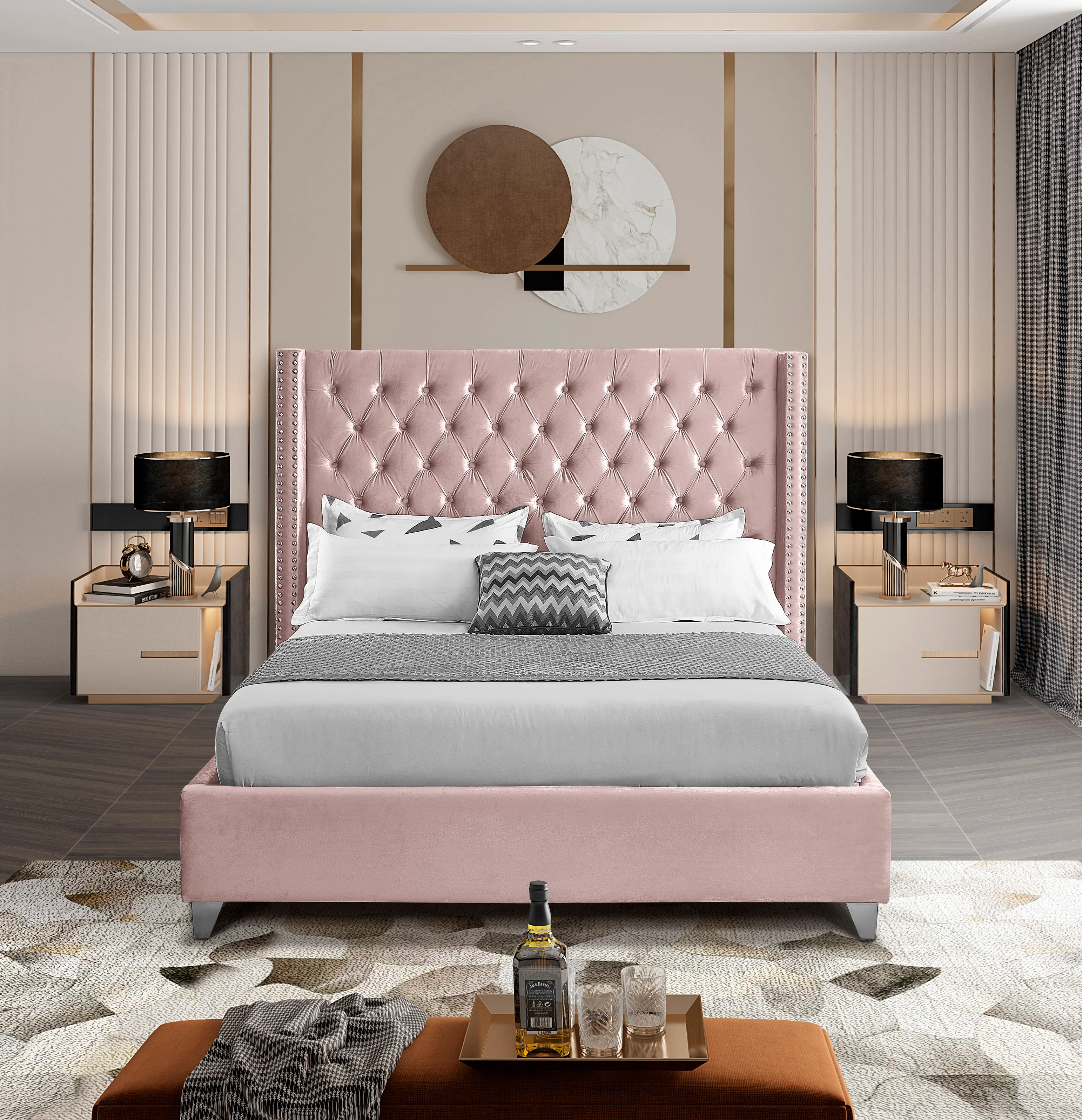 Robertson Pink Velvet Full Bed F - Image 4