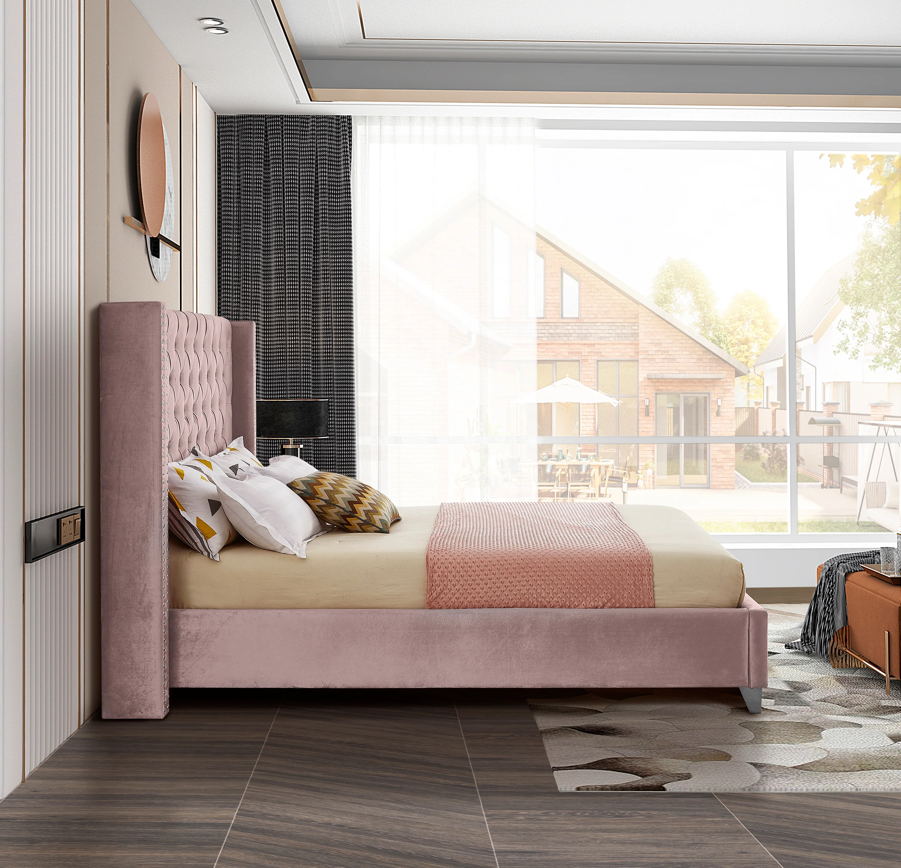 Robertson Pink Velvet Full Bed F - Image 5