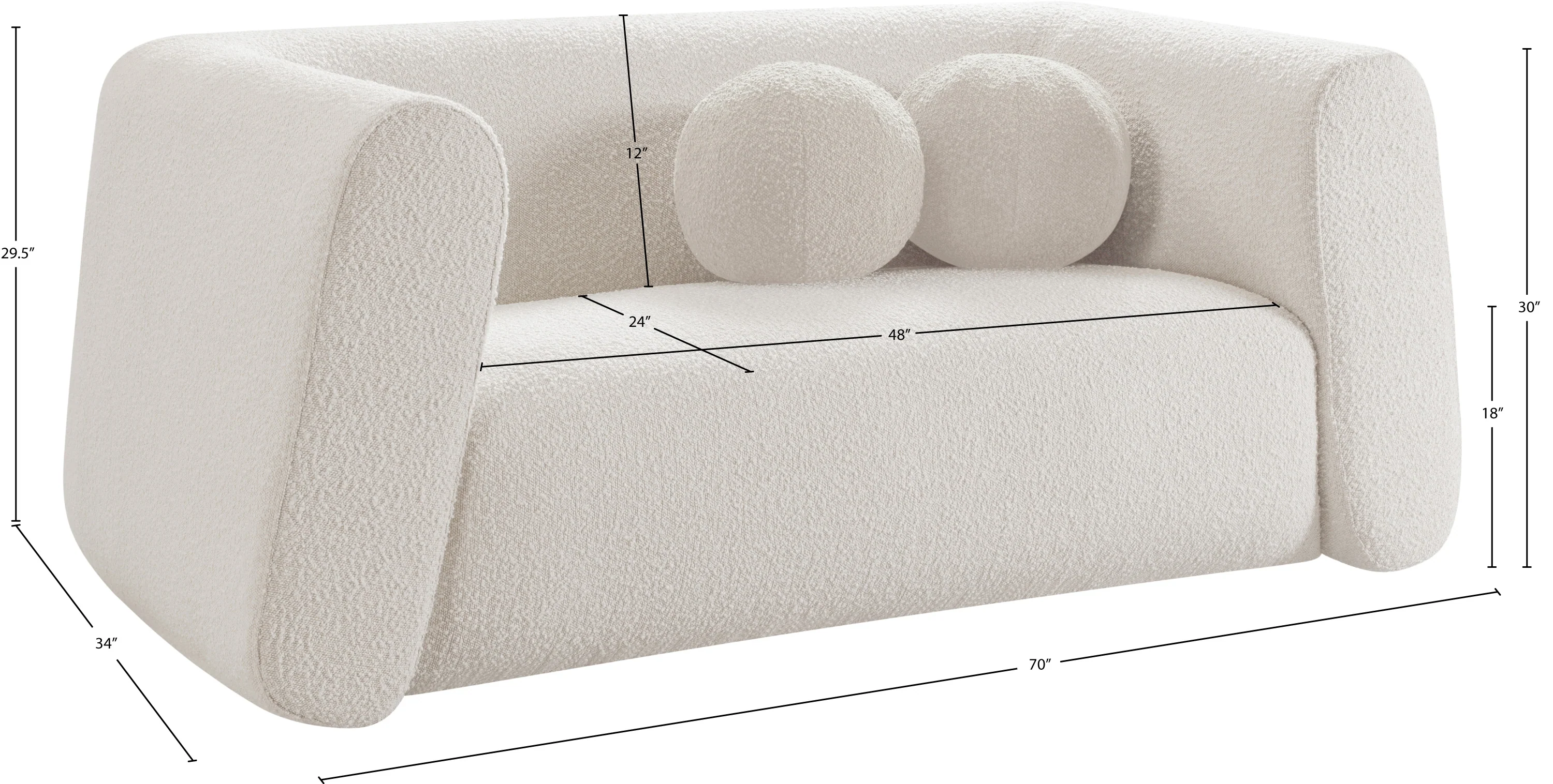Siena Cream Boucle Fabric Loveseat L - Image 17